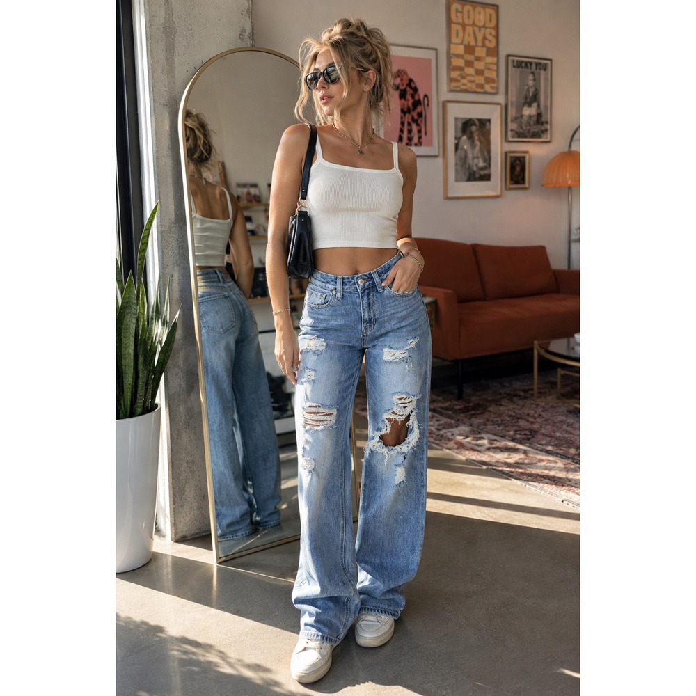 Flying Monkey F4786 90s Super High Rise Dad Jeans Distressed Size 24 Y2K